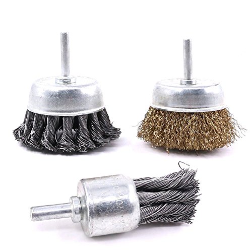 Product Cover Swpeet 3 PCS 3 Inch Knotted and Plated Crimped and 1-Inch Carbon Knot Wire End Brush, Cup Wire Wheels Brush Set Perfect For Removal of Rust/Corrosion/Paint - Reduced Wire Breakage and Longer Life