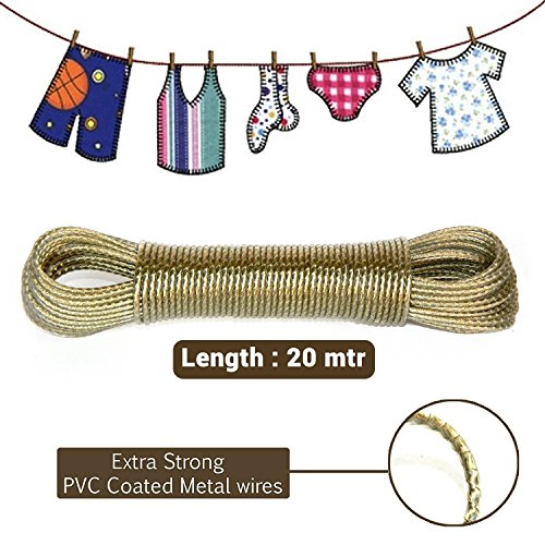 Product Cover Hanumex® 20 Meter PVC Coated Steel Anti-Rust Wire Rope Washing Line Clothesline with 2 Plastic Hooks (Multi Color)