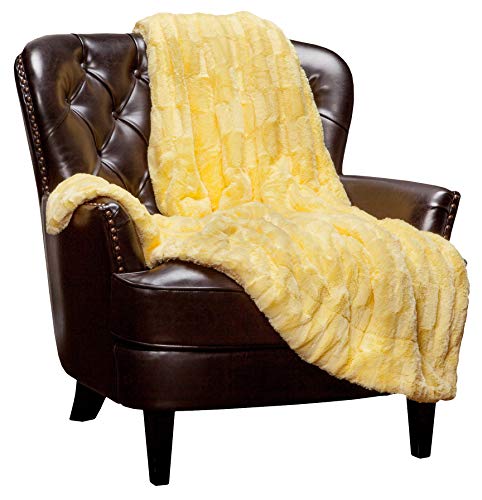 Product Cover Chanasya Super Soft Fuzzy Faux Fur Elegant Rectangular Embossed Throw Blanket - Fluffy Plush Sherpa Microfiber Sunny Yellow Blanket for Bed Couch Living Room Fall Winter Spring (50x65) - Yellow