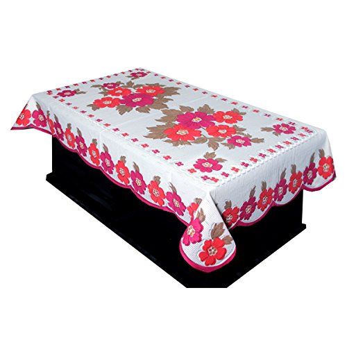 Product Cover Kuber Industries Center Table Cover White Cloth Net for 4 Seater 4060 Inches (Pink Flower Design) Code-CTC04