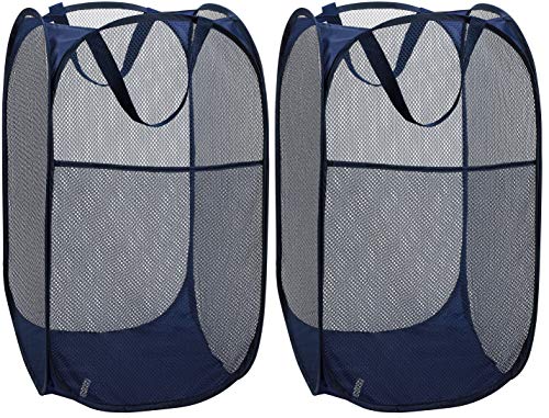 Product Cover Mesh Popup Laundry Hamper - Portable, Durable Handles, Collapsible for Storage and Easy to Open. Folding Pop-Up Clothes Hampers are Great for The Kids Room, College Dorm or Travel. (Blue | Set of 2)