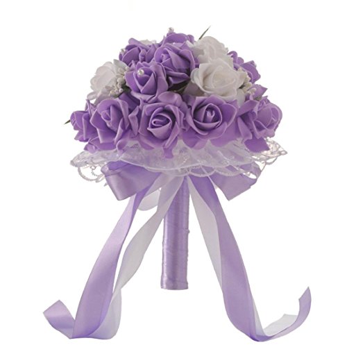 Product Cover WensLTD_ Wedding Bouquet, Crystal Roses Bridesmaid Wedding Bouquet Bridal Artificial Silk Flowers (Purple)