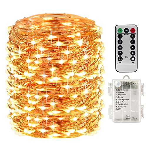 Product Cover LightsEtc 66 Feet 200 Led 8 Modes Indoor Fairy String Lights with Battery Remote Timer Control Operated Waterproof Outdoor Copper Wire Fairy Lights for Room Wedding Garden Party Wall Tree Decoration
