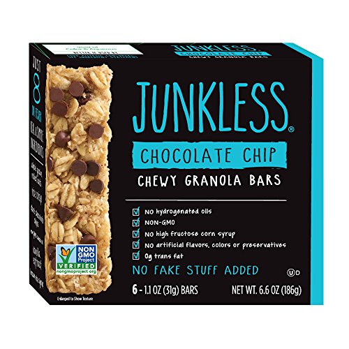 Product Cover Junkless Chewy Granola Bars, Chocolate Chip, 1.1 Ounce (6 Bars) Non GMO, Low Sugar, Great Tasting