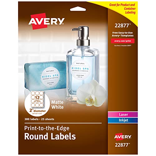 Product Cover Avery 2 Inch Round Labels for Laser & Inkjet Printers, 300 Labels (22877)
