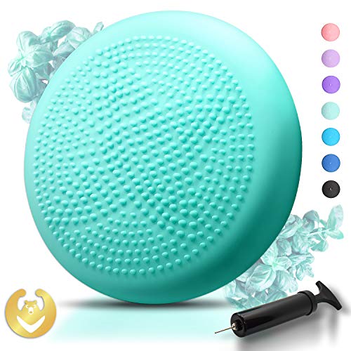 Product Cover Wobble Cushion - Wiggle Seat to Improve Sitting Posture & Attention - Stability Balance Disc for Physical Therapy, Lower Back Pain Relief & Core Strength for Kids&Adults [Extra Thick, Pump Included]