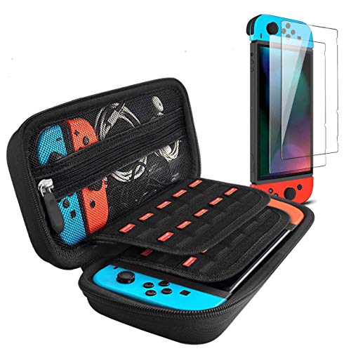 Product Cover Carrying Case for Nintendo Switch with 2 Pack Screen Protector, iVoler Protective Portable Hard Shell Pouch Carrying Travel Game Bag for Nintendo Switch Console Accessories Holds 20 Game Cartridge
