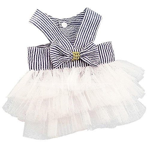Product Cover Wakeu Small Dog Girl Dress Pet Puppy Cat Lace Tutu Stripe Vest Skirt Clothes (M, Navy)