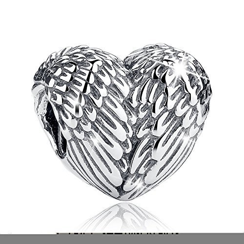 Product Cover BAMOER 925 Sterling Silver Feathers Angel Wing Heart Shape Charm Bead Fit Bracelet Necklace
