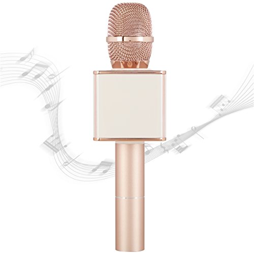 Product Cover SHARPER IMAGE Bluetooth Music Stream Karaoke Microphone with Built-in Speaker, Bluetooth & Smartphone Compatible, Rose Gold
