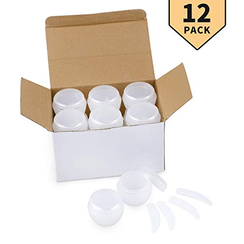 Product Cover LONGWAY 1 Oz (30ML) Mini Plastic Jars with Lids and Inner Liners | Empty Lotion Containers/Travel Cream Containers - for Sugar Scrub, Cosmetic Jars & BPA Free (Pack of 12, Transparent)
