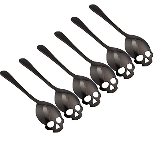 Product Cover 304 Stainless Steel Skull Sugar Spoon Dessert，Tea ，Coffee Stirring Spoon Set of 6 (Black)