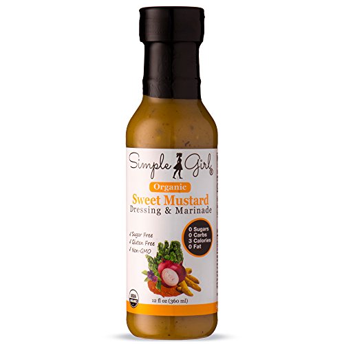 Product Cover Simple Girl Organic Sweet Mustard Salad Dressing - 12oz - Sugar Free - Certified Organic - Kosher - Gluten Free - Vegan - No Carbs - Fat Free - Compatible with Most Sugar Free Diet Plans
