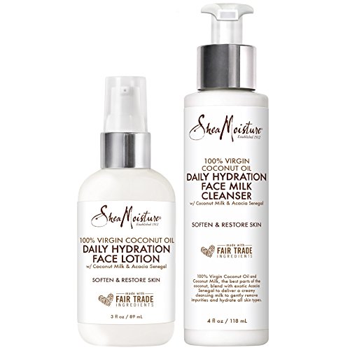 Product Cover Shea Moisture 100% Virgin Coconut Oil Pack Duo | Daily Hydration Face Lotion 3 Ounce & Daily Hydration Face Milk Cleanser 4 Ounce