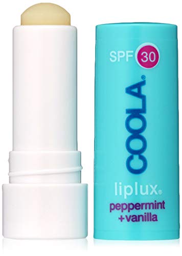 Product Cover COOLA Organic Liplux Sport Lip Balm Sunscreen , Broad Spectrum SPF 30 , Certified Organic Ingredients , Farm to Face , Non-GMO , Antioxidant Powered Natural Fruit Butters , Vanilla Peppermint