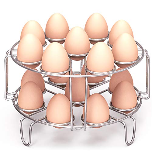 Product Cover Egg Steamer Rack, Packism Steaming Rack Fit 6,8Qt Instant Pot Accessories Air Fryer Ninja Foodi, Cook 18 Eggs, Stainless Steel Kitchen Trivet Stackable Steaming Holder Pressure Cooker Accessories