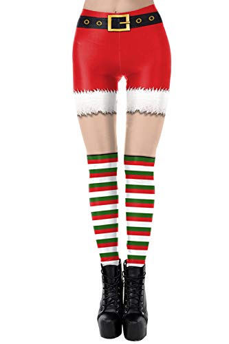 Product Cover Pink Queen Women's Christmas Santa Claus Print Leggings Stretchy Tights