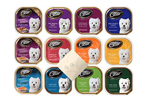 Product Cover Cesar Canine Cuisine Huge Variety Pack - 12 Total Flavors: Filet Mignon, Porterhouse Steak, Beef, Chicken & Beef, Lamb, Turkey, Filet Mignon, and More - Plus Pet Paws Notepad - (12 Cans Total)