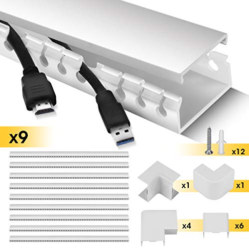 Product Cover Cable Raceway Kit, Stageek Cable Management System Kit Open Slot Wiring Raceway Duct with Cover, On-Wall Cable Concealer Cord Organizer to Hide Wires Cords for TVs, Computers - 9x15.4inch,White