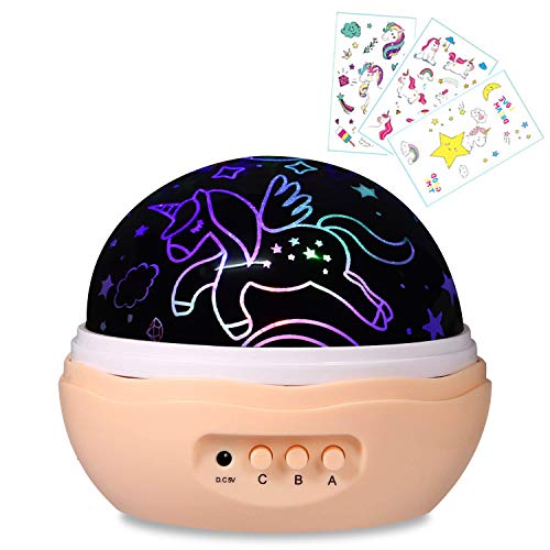 Product Cover Night Light Girls,Unicorn Projector for All Girls Unicorn Fantasy,4 LED Bulbs 8 Modes Lamp and Rotation,Running Unicorns and Some Diamonds Star Projector for Children Room,Party (Unicorn Projector)