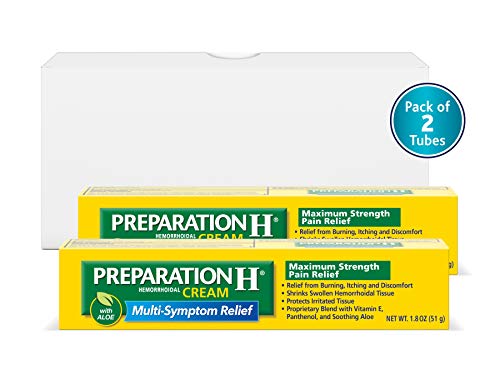 Product Cover Preparation H Hemorrhoid Symptom Treatment Cream (2 X 1.8 Oz Tube), Maximum Strength Multi-Symptom Pain Relief With Aloe