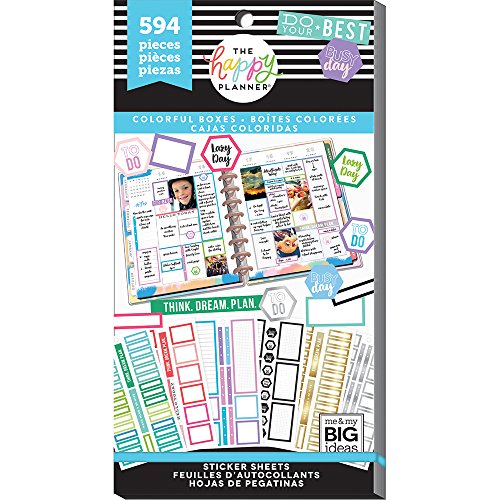 Product Cover me & my BIG ideas Sticker Value Pack for Classic Planner - The Happy Planner Scrapbooking Supplies - Colorful Boxes Theme - Multi-Color - Great for Projects & Albums - 30 Sheets, 594 Stickers Total