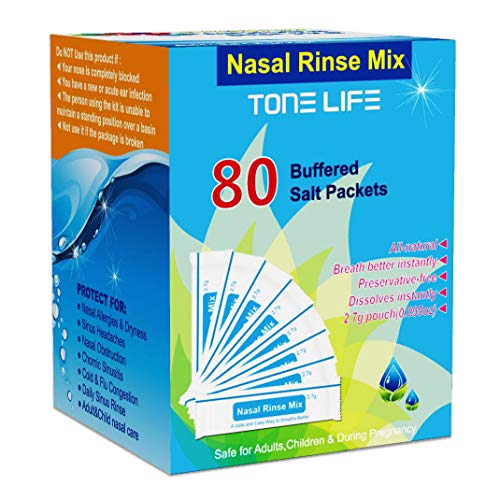 Product Cover TONELIFE 80 Count Saline Nasal Care Refills - Nasal Salt 2.7g Each Pouch | Refill Kit | 80 Buffered Salt Packets | for 300ml 500ml Sinus Rinse Kit-Nose Cleaner-Nasal Wash Bottle