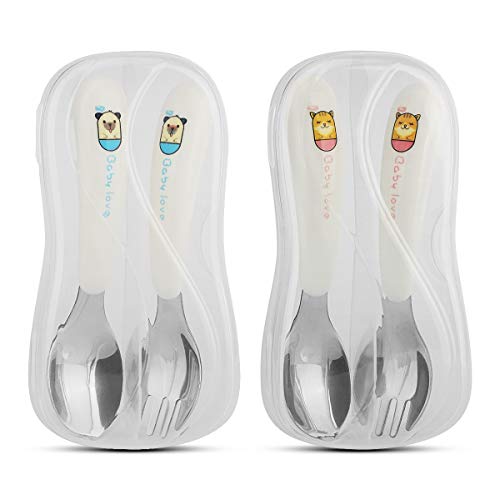 Product Cover Toddler Utensils, Kirecoo 2-Set Set Stainless Steel Toddler Silverware with Toddler Fork and Baby Spoon, Come with Travel Carrying Case BPA Free