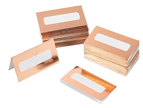 Product Cover Rose Gold Table Place Cards - 100 Piece Gold Foil Tent Cards, Table Decorations and Party Supplies for Romantic Wedding, Banquets, Bridal Shower, Celebrations and Events, 2 x 3.5 Inches, White