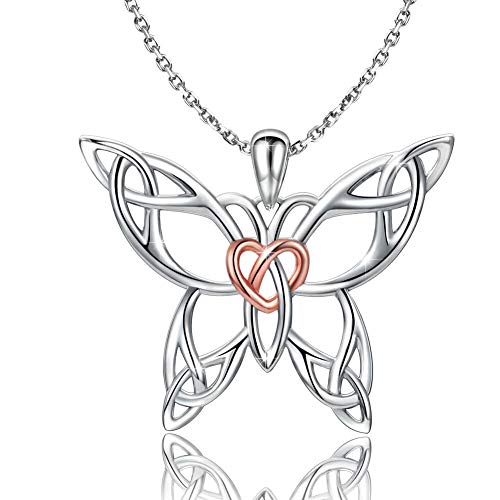 Product Cover MANBU 925 Sterling Silver Celtic Jewelry Two-Tone Irish Knot Pendant Butterfly Heart Necklace Good Luck for Ladies Women