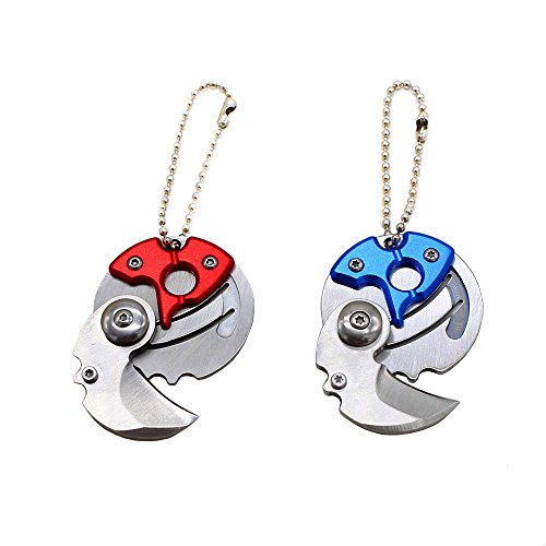 Product Cover ZHU YU CHUN Stainless Steel Folding Pocket Knifes Coin Shaped Keychain, Fun Gifts, Outdoor Survival Tools(Pack of 2) (Blue,Red)
