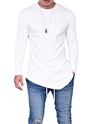 Product Cover Makkrom Mens Long Sleeve T Shirts Hipster Slim Fit Casual Hip Hop Crew Neck Solid Basic T-Shirt Tops