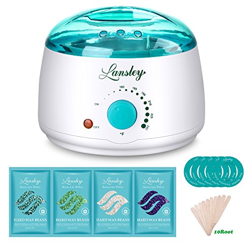 Product Cover Lansley Wax Warmer Hair Removal Home Waxing Kit Electric Pot Heater for Rapid Waxing of All Body, Face, Bikini Area, Legs with 4 Flavor Hard Wax Beans & 10 Wax Applicator Spatulas(At-home Waxing)
