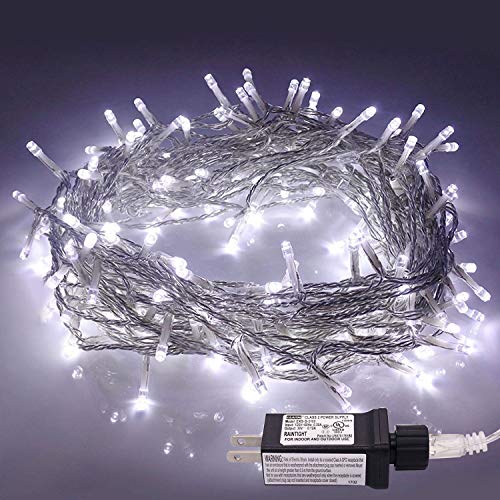 Product Cover JMEXSUSS 100LED 49.2ft Indoor String Christmas Lights 30V 8 Modes Fairy String Lights for Homes, Christmas Tree, Wedding Party, Bedroom, Indoor Wall Decoration, UL588 Approved (100LED, White)