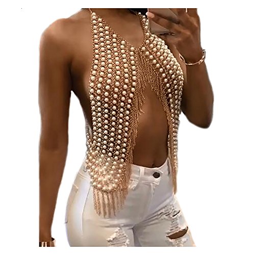 Product Cover MineSign Sexy Chain Necklace Fashion Shoulder Necklaces Bra Body Jewelry Summer Beach Party Dress (pearl)