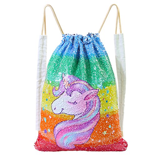 Product Cover Basumee Unicorn Mermaid Sequin Bag Reversible Sequins Drawstring Backpacks, Unicorn