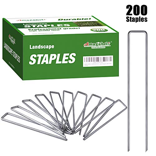 Product Cover Amagabeli 6 Inch Galvanized Landscape Staples 200 Pack Garden Stakes Heavy-Duty Sod Pins Anti-Rust Fence Stakes for Weed Barrier Fabric Ground Cover Dripper Irrigation Tubing Soaker