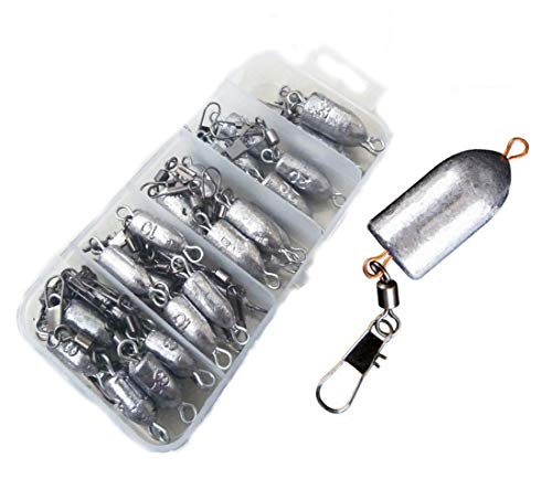 Product Cover 32 pcs Fishing Weights Bullet Lead Sinker Rolling Swivel with Interlock Snap Connector Inline 8-25g