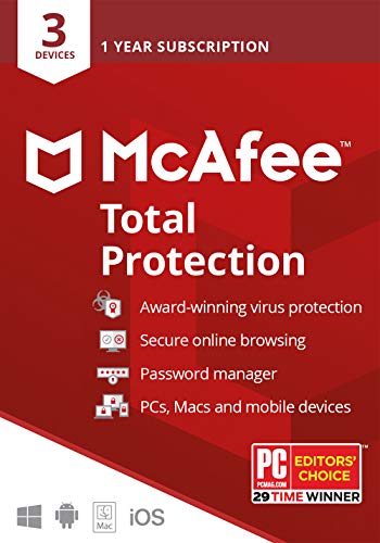 Product Cover McAfee Total Protection, 3 Device, Antivirus Software, Internet Security, 1 Year Subscription- [Key card] - 2020 Ready