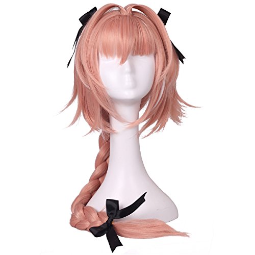 Product Cover ColorGround Long Braided Prestyled Pink with White Cosplay Wig and 3 Black Bowknot