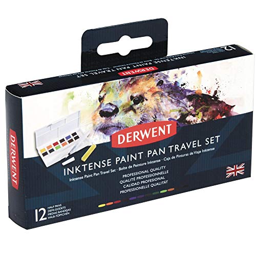 Product Cover Derwent Inktense Watercolor Paint Set, Paint Pan Water Color Travel Set, Includes 12 Vibrant Colors, Water Brush and Sponge, Art Supplies (2302636)