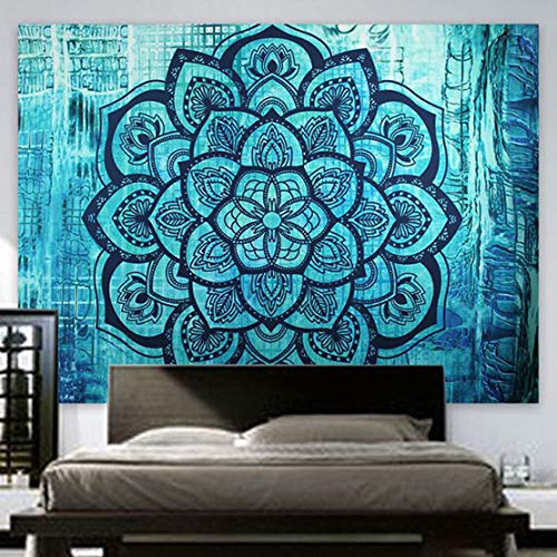 Product Cover Indian Hippie Tapestry Mandala Wall Hanging Blue Lotus Bohemian Decor Psychedelic Intricate Floral Flower Wall Decor Beach Throw Bedspread Tapestries for Bedroom (79 x 59 inch, Turquoise Flower)