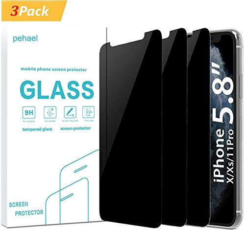 Product Cover pehael Privacy Screen Protector for iPhone 11 Pro iPhone X iPhone Xs, Anti Spy Black Tempered Glass, Full Coverage, Case Friendly [3 Packs](5.8 inch)
