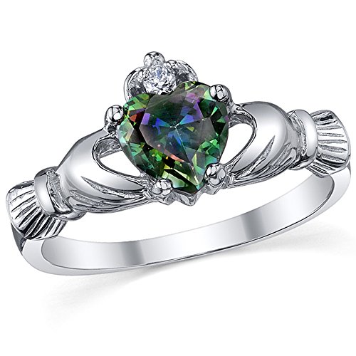 Product Cover Sterling Silver 925 Irish Claddagh Friendship & Love Mystic Rainbow Simulated Topaz Color Heart Cubic Zirconia Ring