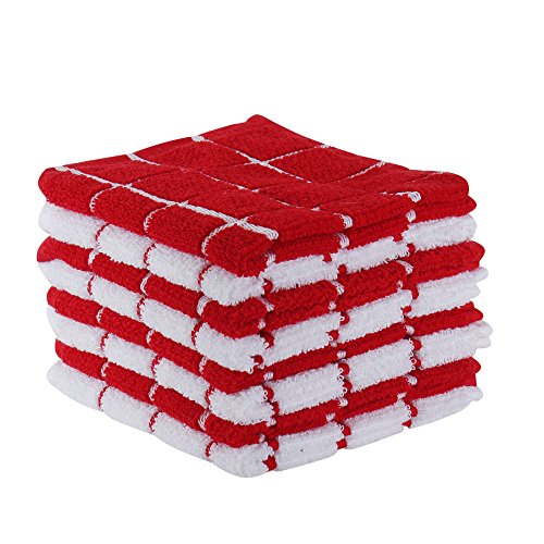 Product Cover The Weaver's Blend Set of 8 Terry Dish Cloths, Check Design, 100% Cotton, Absorbent, Size 12