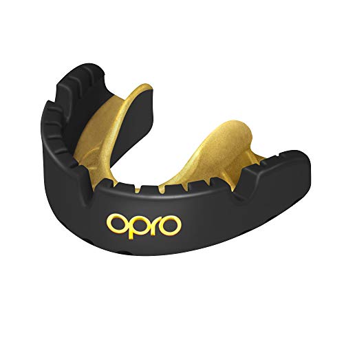 Product Cover OPRO Gold Level Mouthguard for Braces for Ball, Combat and Stick Sports - 18 Month Dental Warranty (for Ages 7+) (Black/Gold)