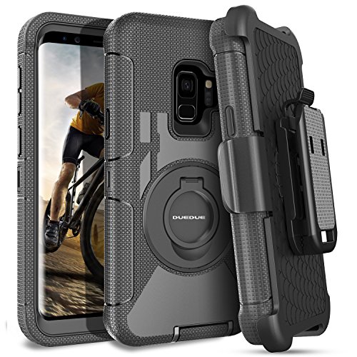 Product Cover S9 Case,Galaxy S9 Case,DUEDUE Ring Kickstand Belt Clip Holster,Shockproof Heavy Duty Hard PC Soft Silicone Rugged Hybrid Bumper Full Body Protective Case for Samsung Galaxy S9 for Men and Boys, Black