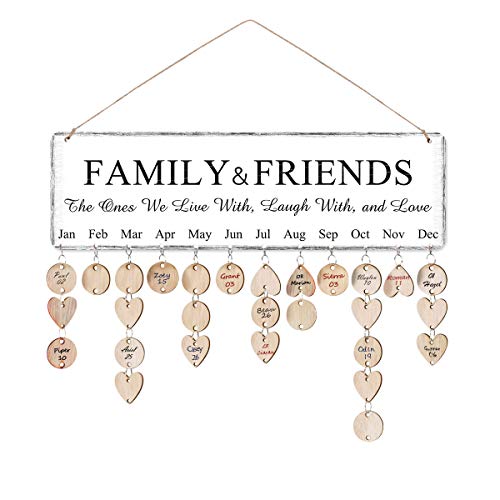 Product Cover ElekFX】Mom Birthday Gifts Wooden Family Birthday Reminder Calendar Board Birthday/Important Dates Tracker Home Decorative Plaque Wall Hanging