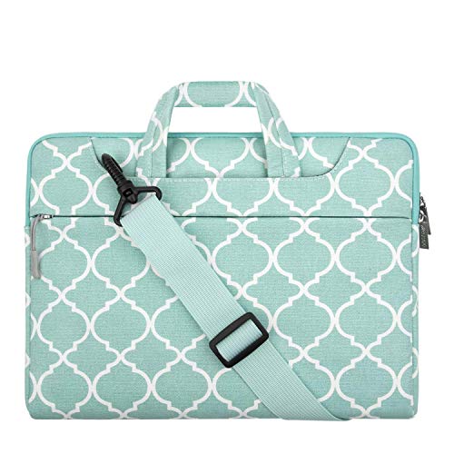 Product Cover MOSISO Laptop Shoulder Bag Compatible with 15 inch MacBook Pro Touch Bar A1990 A1707, 14 HP Acer Chromebook, 2019 Surface Laptop 3 15, Canvas Geometric Pattern Briefcase Sleeve, Turquoise Quatrefoil