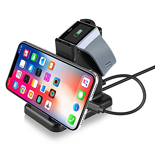 Product Cover Moutik Ionic Charger for Fitbit-Watch Phone Tablet Smart Mobile 2 in 1 Charger Stand Holder Magnetic Charging Dock Station for Fitbit Ionic Smart Watch with 3.3ft USB Charging Cable